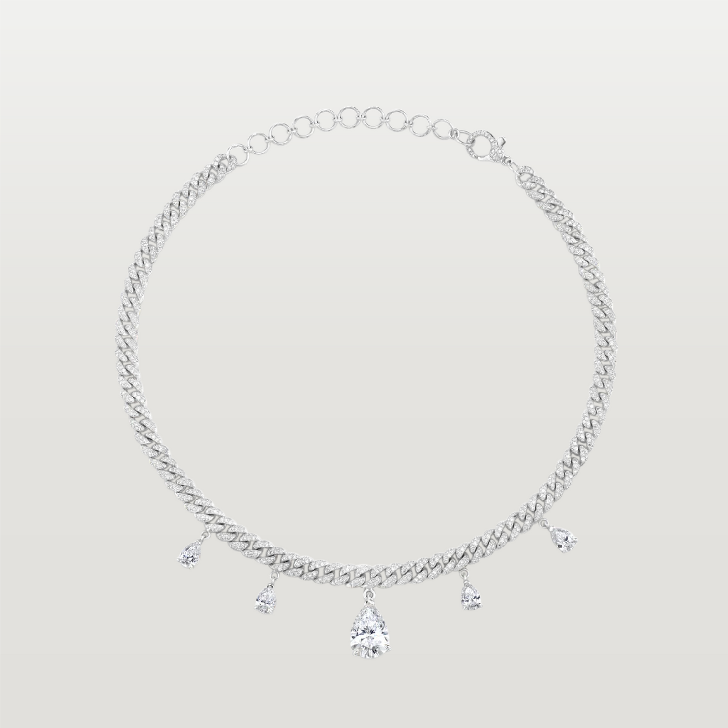 Diamond Pearl Drop Mini Link Choker, Silver