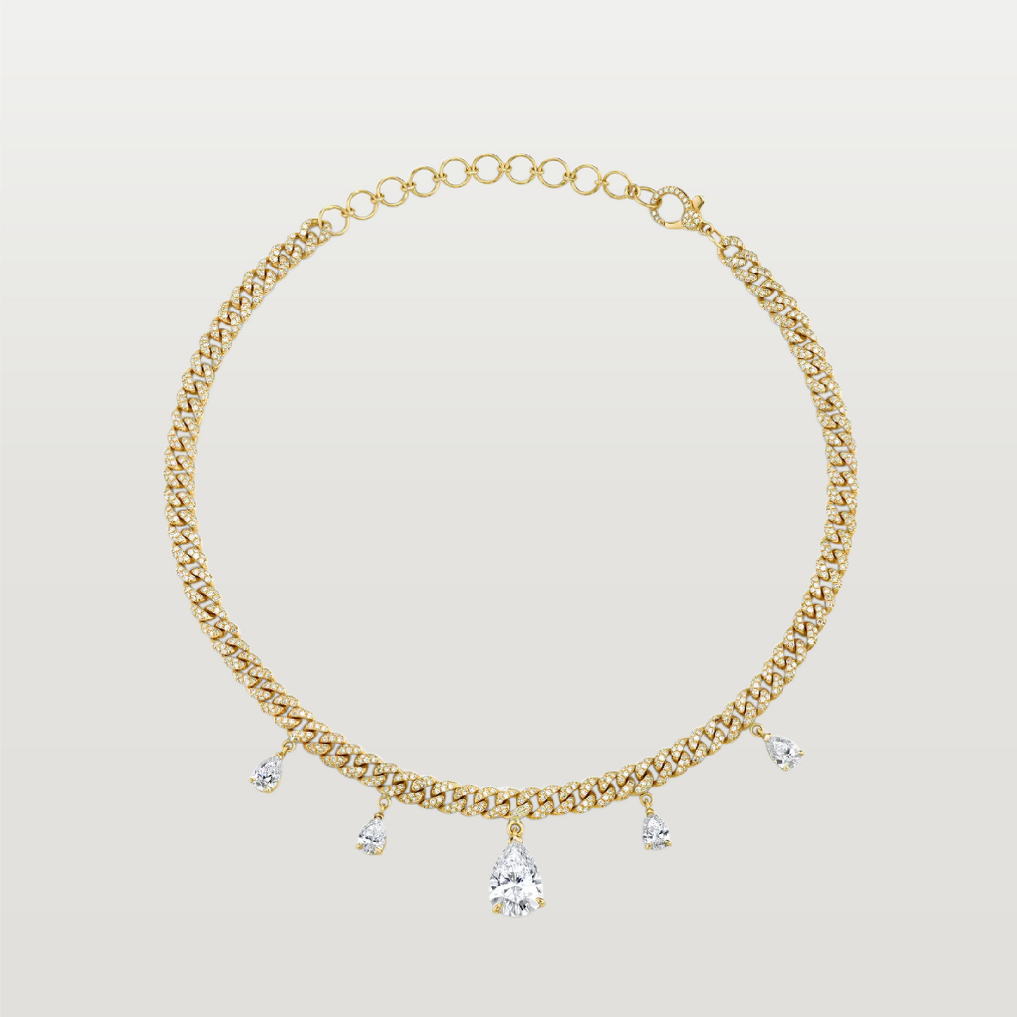 Diamond Pearl Drop Mini Link Choker, Gold