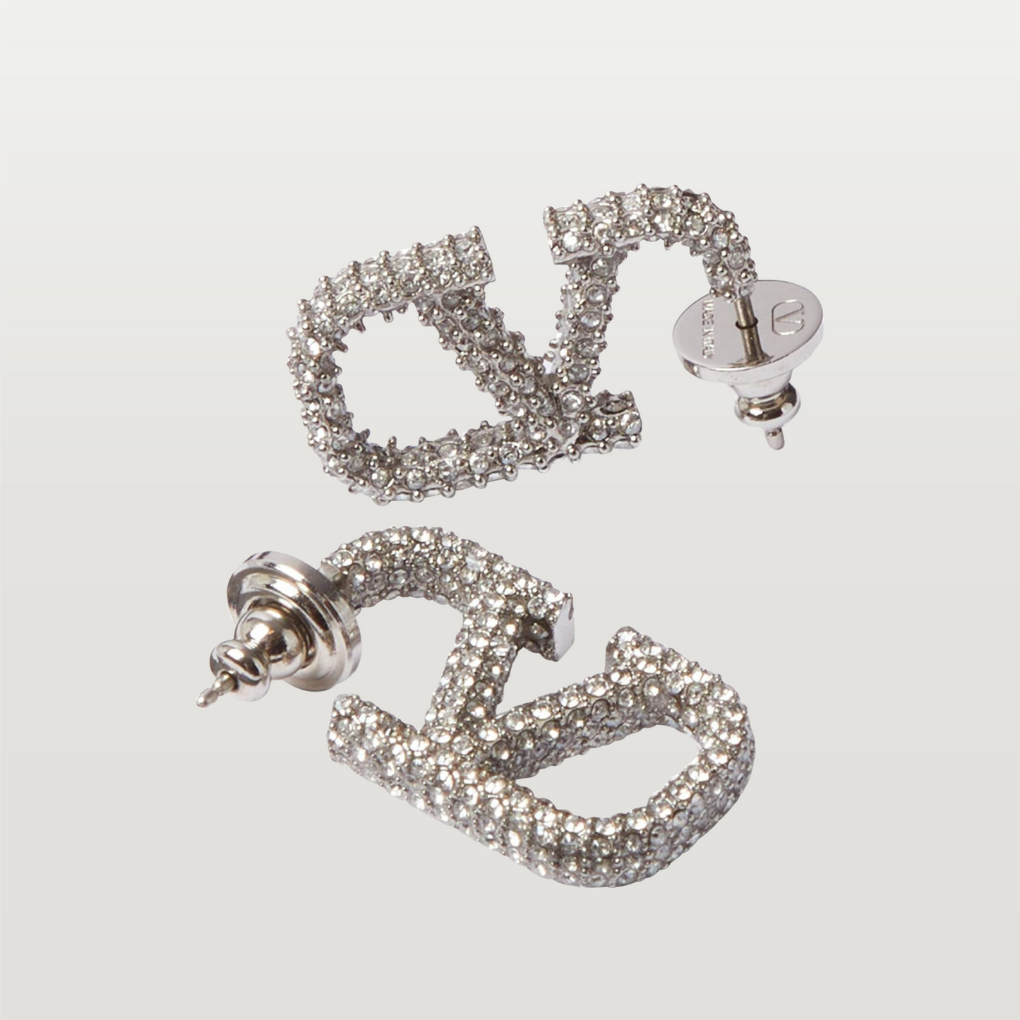 Garavani VLogo Signature Metal and Crystal Earrings, Silver