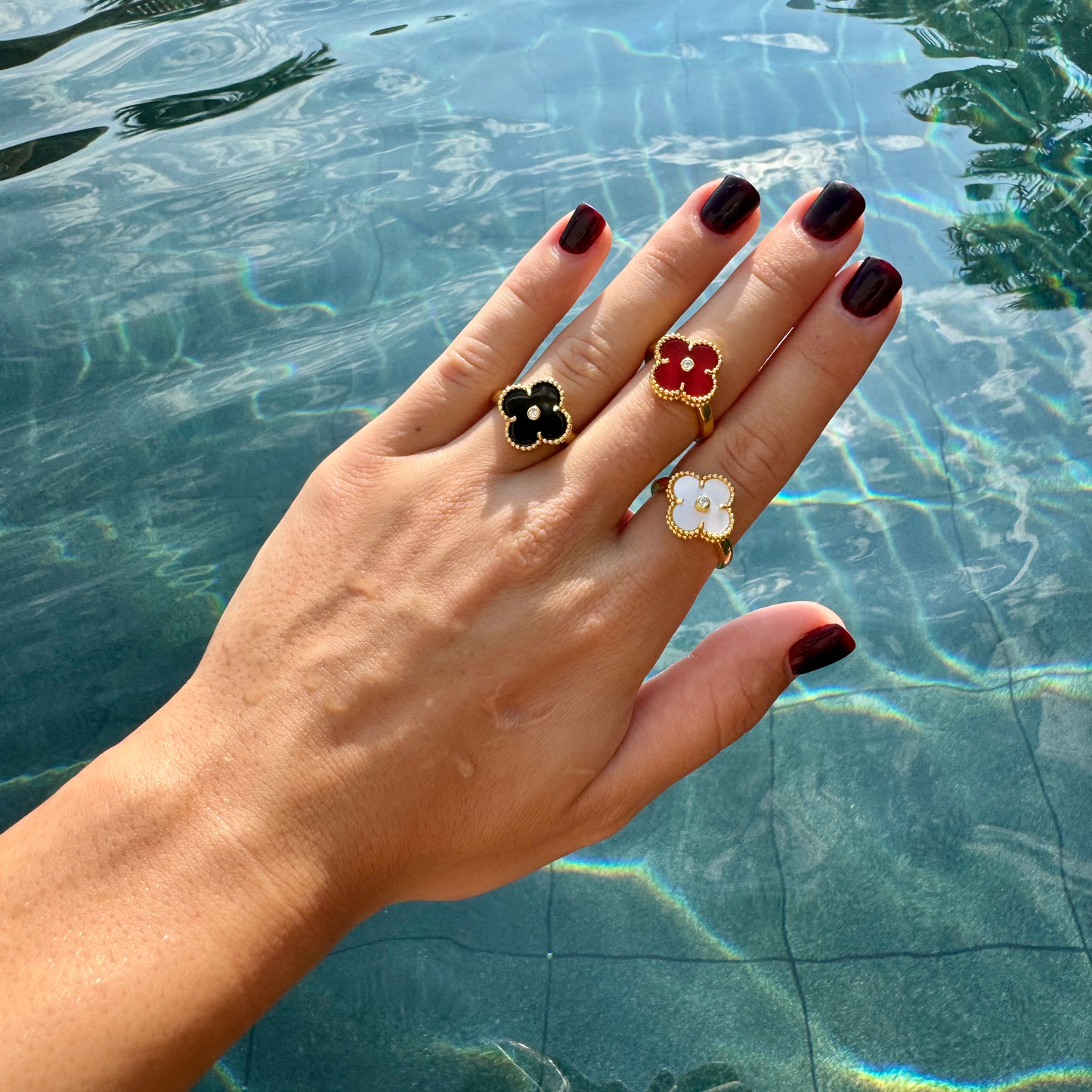 Vintage Alhambra Ring, Diamond, Onyx