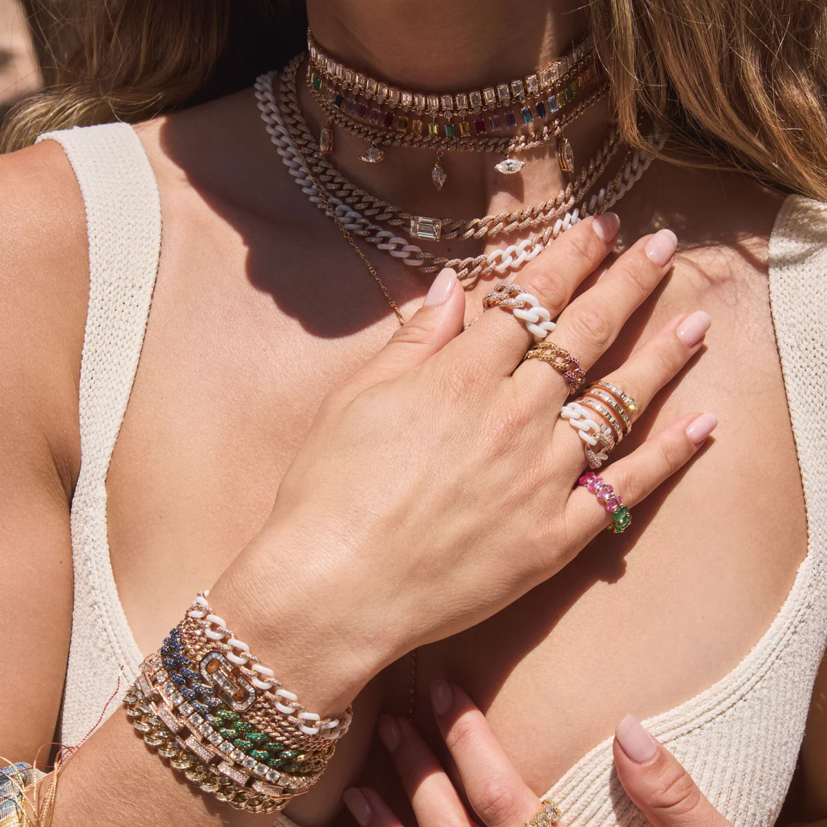 Rainbow Dot-Dash Chocker, Rose Gold