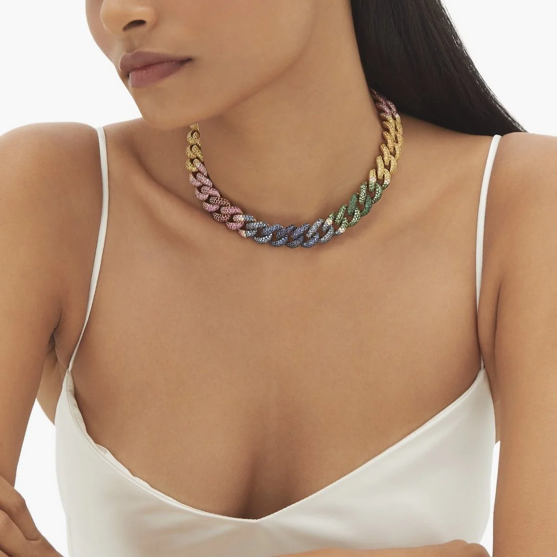 Rainbow Pave Jumbo Link Necklace